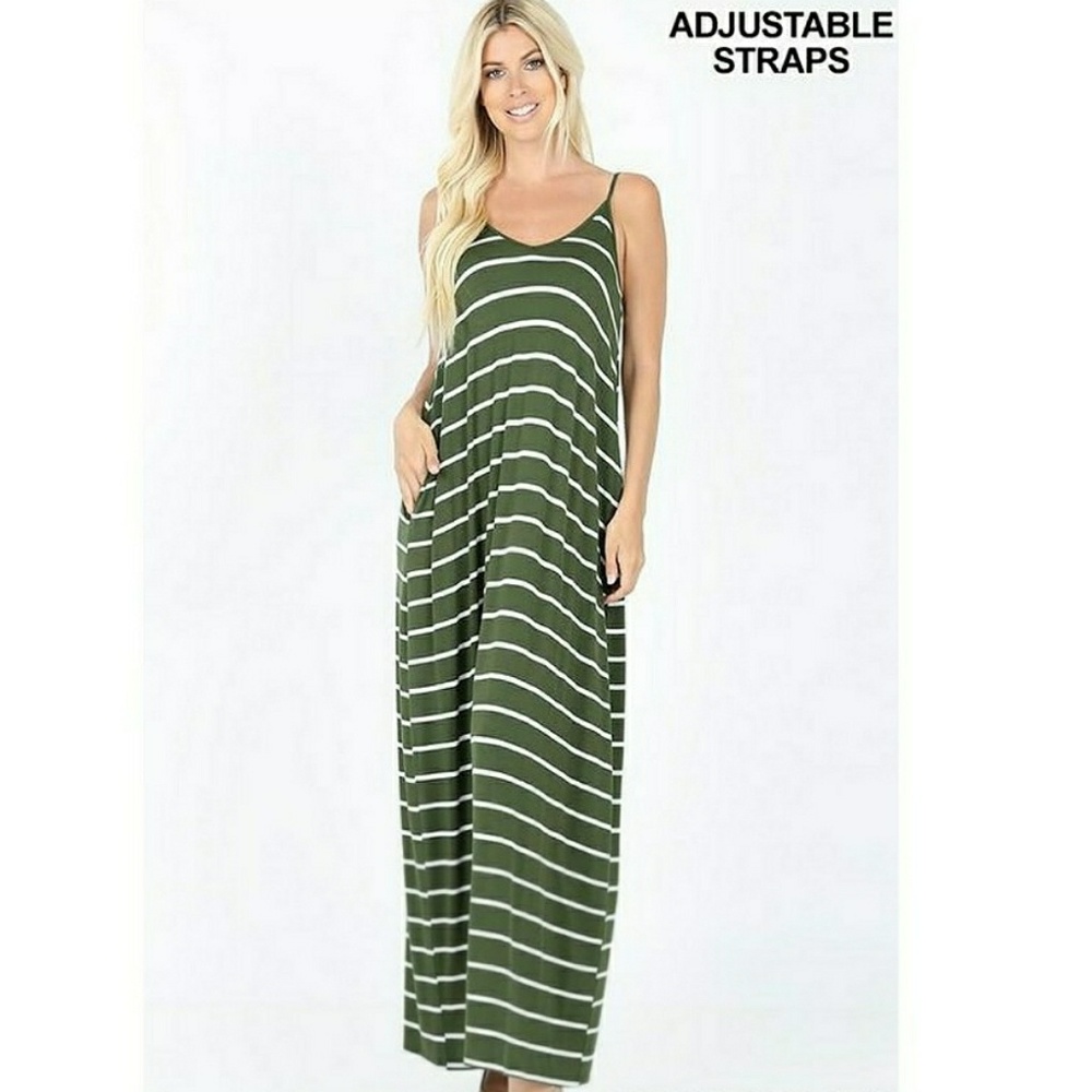 NEW V-Neck Stripe Cami Maxi Sun Dress